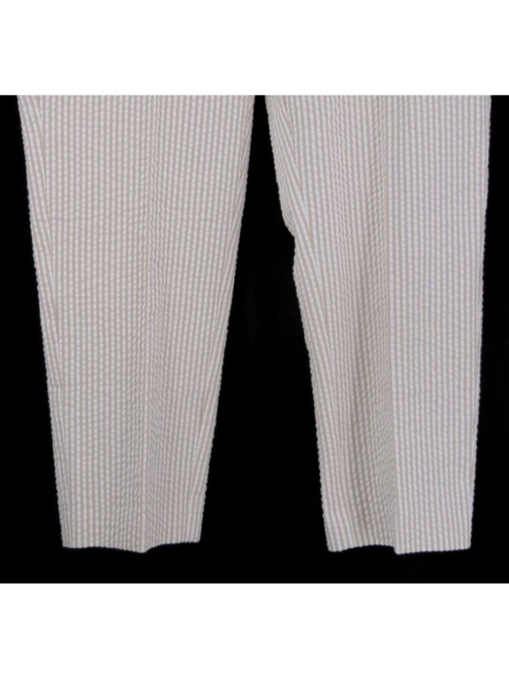 Orvis Womens Tan White Seersucker Pants Size 14 Cotton Flat Front Pockets Crop - Picture 10 of 16